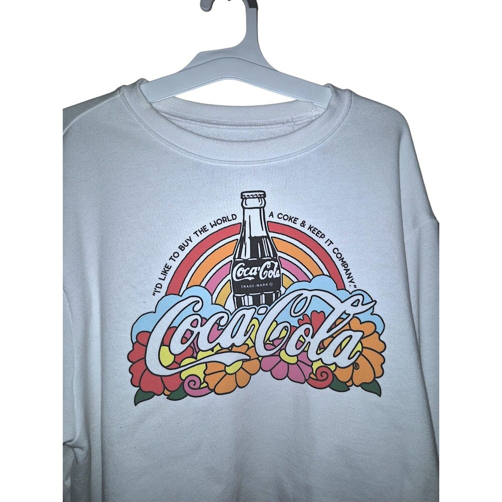 Coca Cola Crop top Sweatshirt Pullover Floral Print Out Logo Sweatshirt sz L - Picture 3 of 4